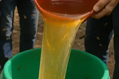 Madu murni Rebepal sedang disaring secara alami